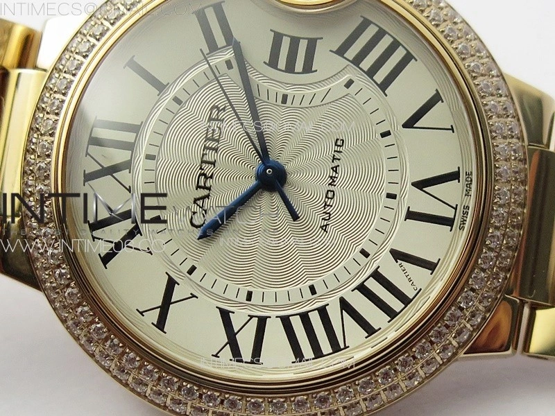 Ballon Bleu 36mm Double Diamonds Bezel RG 3KF 1:1 Best Edition White Textured Dial on SS Bracelet A076
