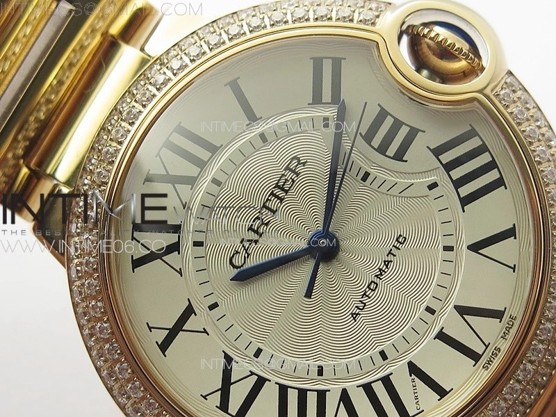 Ballon Bleu 36mm Double Diamonds Bezel RG 3KF 1:1 Best Edition White Textured Dial on SS Bracelet A076