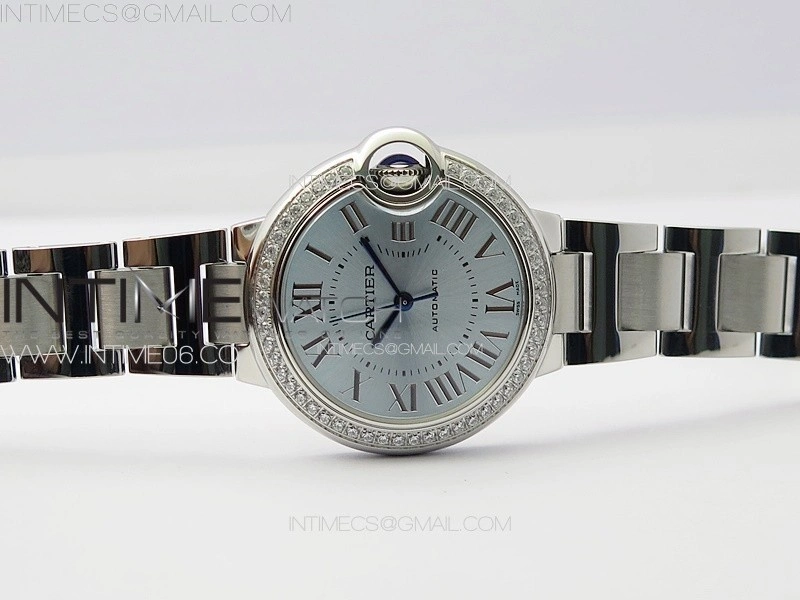 Ballon Bleu 33mm Diamonds Bezel SS 3KF 1:1 Best Edition Ice Blue Dial on SS Bracelet A076