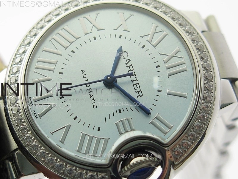Ballon Bleu 33mm Diamonds Bezel SS 3KF 1:1 Best Edition Ice Blue Dial on SS Bracelet A076