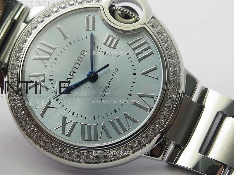 Ballon Bleu 33mm Diamonds Bezel SS 3KF 1:1 Best Edition Ice Blue Dial on SS Bracelet A076