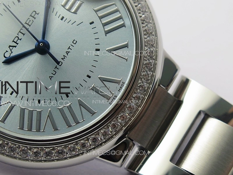 Ballon Bleu 33mm Diamonds Bezel SS 3KF 1:1 Best Edition Ice Blue Dial on SS Bracelet A076
