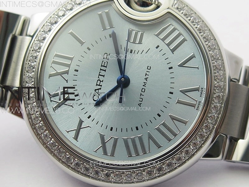 Ballon Bleu 33mm Diamonds Bezel SS 3KF 1:1 Best Edition Ice Blue Dial on SS Bracelet A076