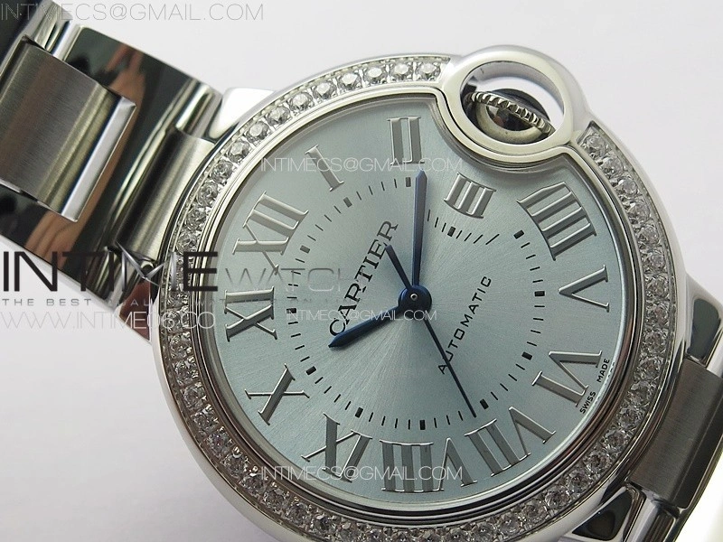Ballon Bleu 33mm Diamonds Bezel SS 3KF 1:1 Best Edition Ice Blue Dial on SS Bracelet A076