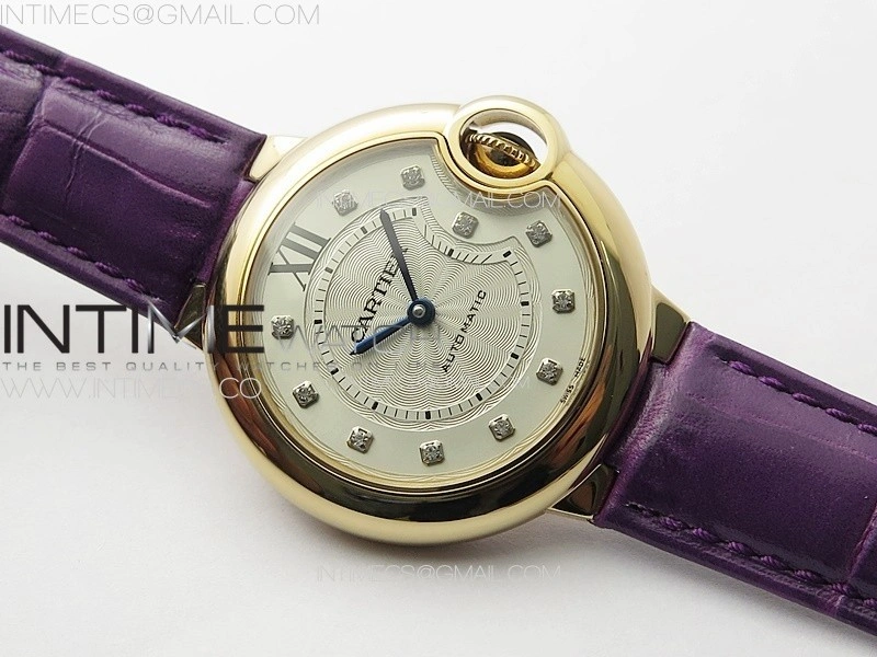 Ballon Bleu 33mm RG 3KF 1:1 Best Edition White Textured Dial on Purple Leather Strap A076