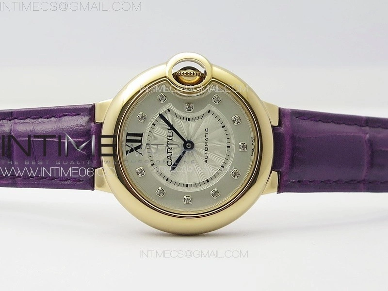 Ballon Bleu 33mm RG 3KF 1:1 Best Edition White Textured Dial on Purple Leather Strap A076