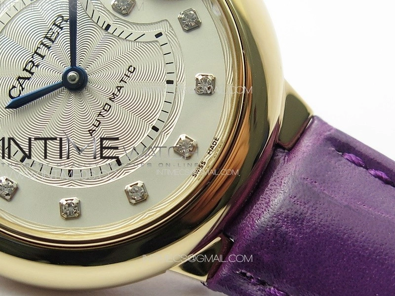 Ballon Bleu 33mm RG 3KF 1:1 Best Edition White Textured Dial on Purple Leather Strap A076