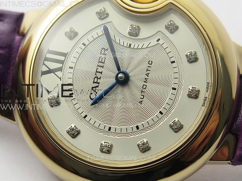 Ballon Bleu 33mm RG 3KF 1:1 Best Edition White Textured Dial on Purple Leather Strap A076