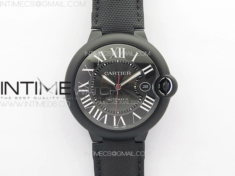 Ballon Bleu 42mm DLC 3KF 1:1 Best Edition Black Texture Dial on Black Leather Strap A2824