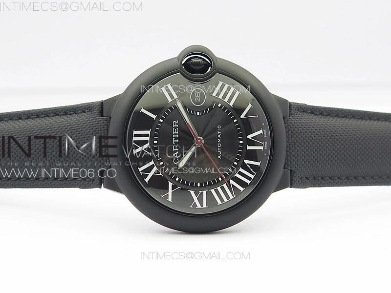 Ballon Bleu 42mm DLC 3KF 1:1 Best Edition Black Texture Dial on Black Leather Strap A2824