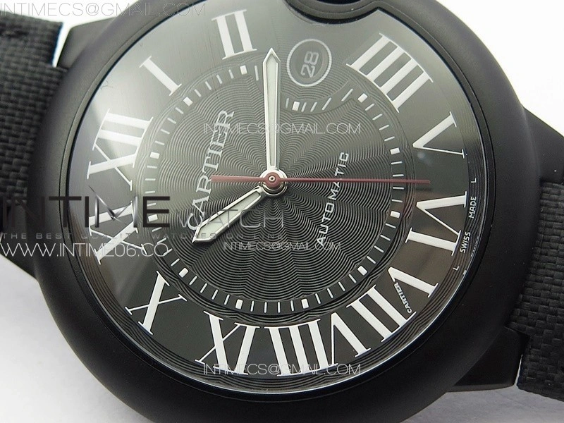 Ballon Bleu 42mm DLC 3KF 1:1 Best Edition Black Texture Dial on Black Leather Strap A2824