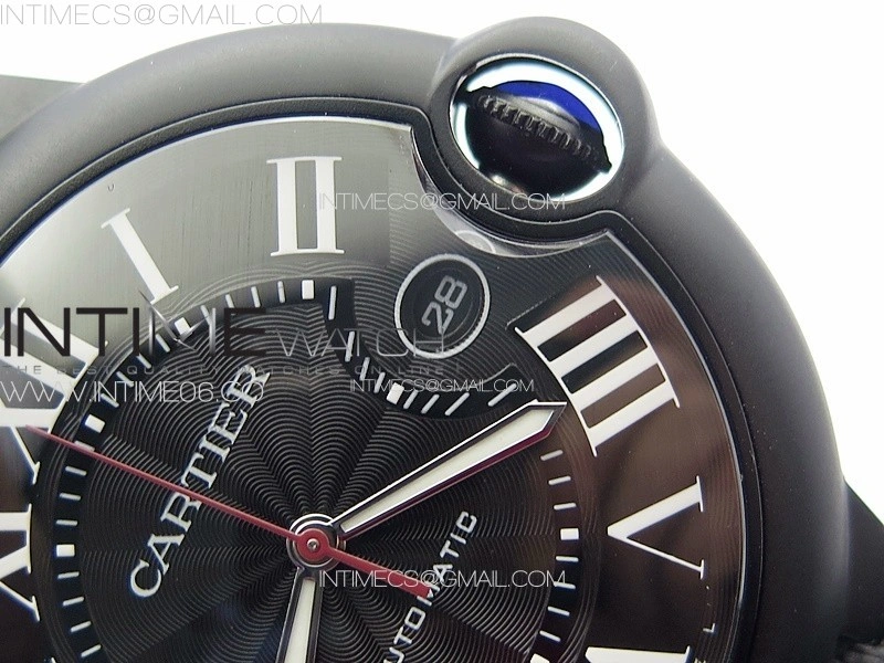 Ballon Bleu 42mm DLC 3KF 1:1 Best Edition Black Texture Dial on Black Leather Strap A2824