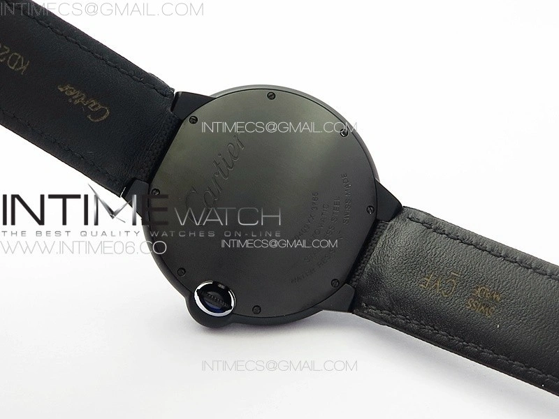 Ballon Bleu 42mm DLC 3KF 1:1 Best Edition Black Texture Dial on Black Leather Strap A2824