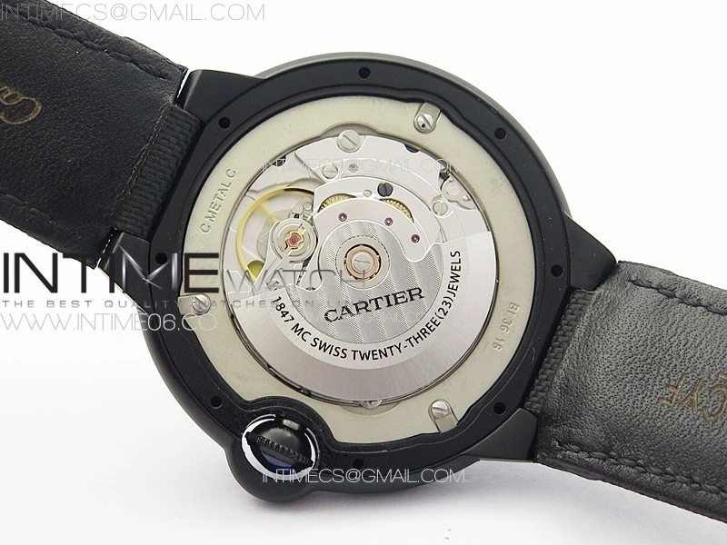 Ballon Bleu 42mm DLC 3KF 1:1 Best Edition Black Texture Dial on Black Leather Strap A2824