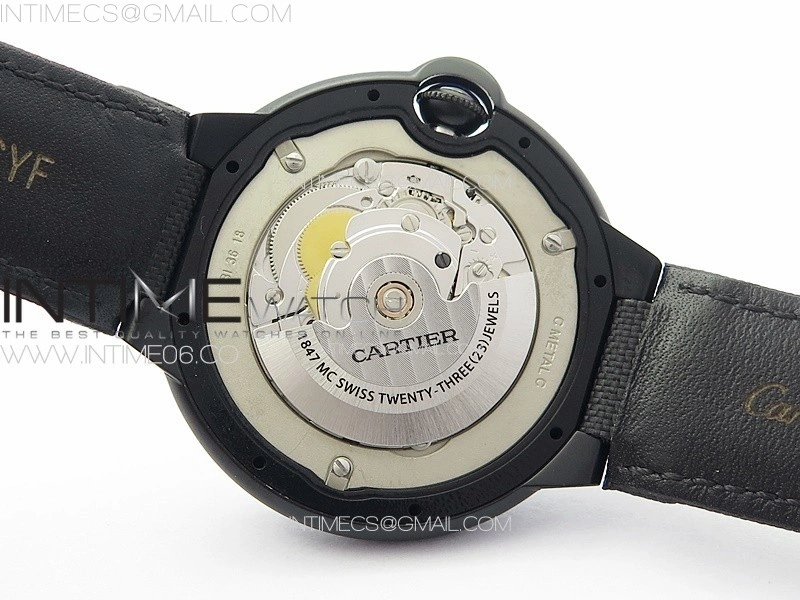 Ballon Bleu 42mm DLC 3KF 1:1 Best Edition Black Texture Dial on Black Leather Strap A2824