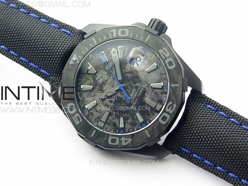 Aquaracer Calibre 5 PVD 41mm TARF 1:1 Best Edition Carbon Blue Dial on Black Nylon Strap SW200