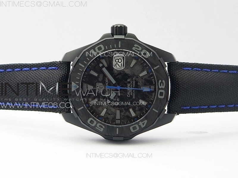 Aquaracer Calibre 5 PVD 41mm TARF 1:1 Best Edition Carbon Blue Dial on Black Nylon Strap SW200