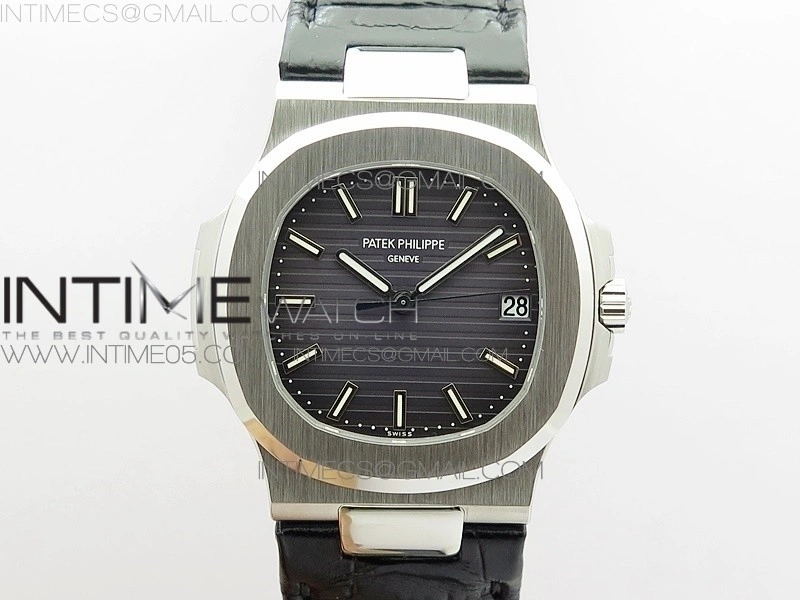 Nautilus Jumbo 5711 Super Replication PPF V4 1:1 Best Edition Gray Textured Dial on Black Leather Strap PPF324