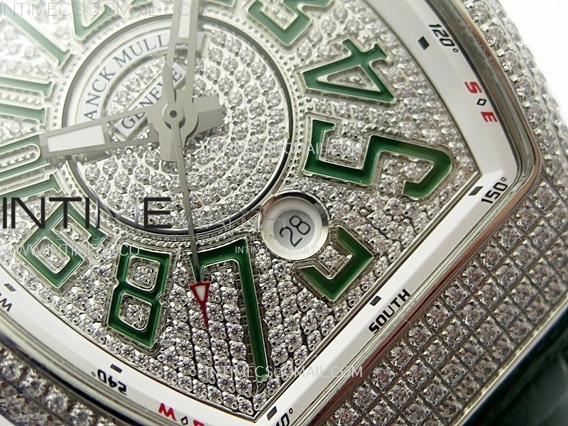 Vanguard V45 Full Diamonds ABF Best Edition Full Paved Diamonds Dial On Green Gummy Strap A2824