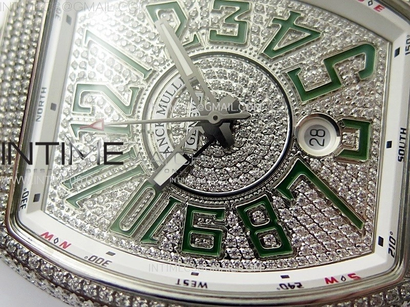 Vanguard V45 Full Diamonds ABF Best Edition Full Paved Diamonds Dial On Green Gummy Strap A2824