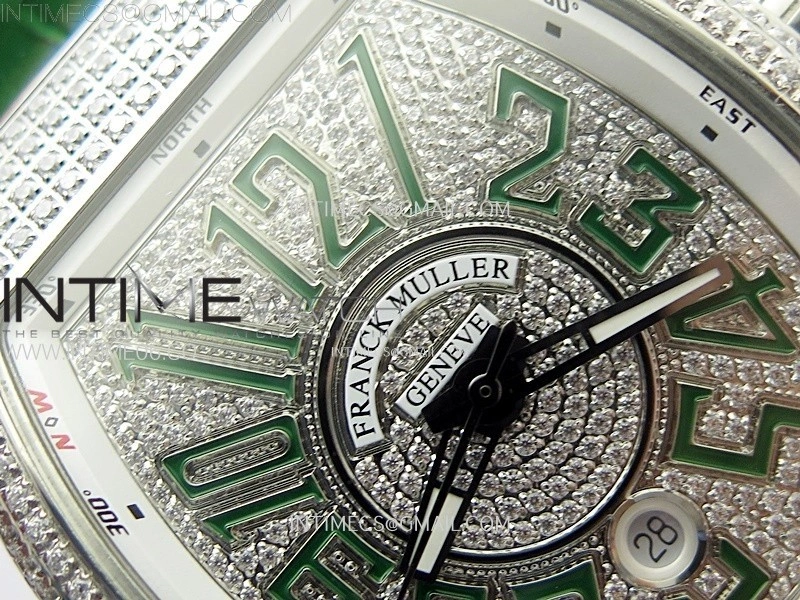 Vanguard V45 Full Diamonds ABF Best Edition Full Paved Diamonds Dial On Green Gummy Strap A2824