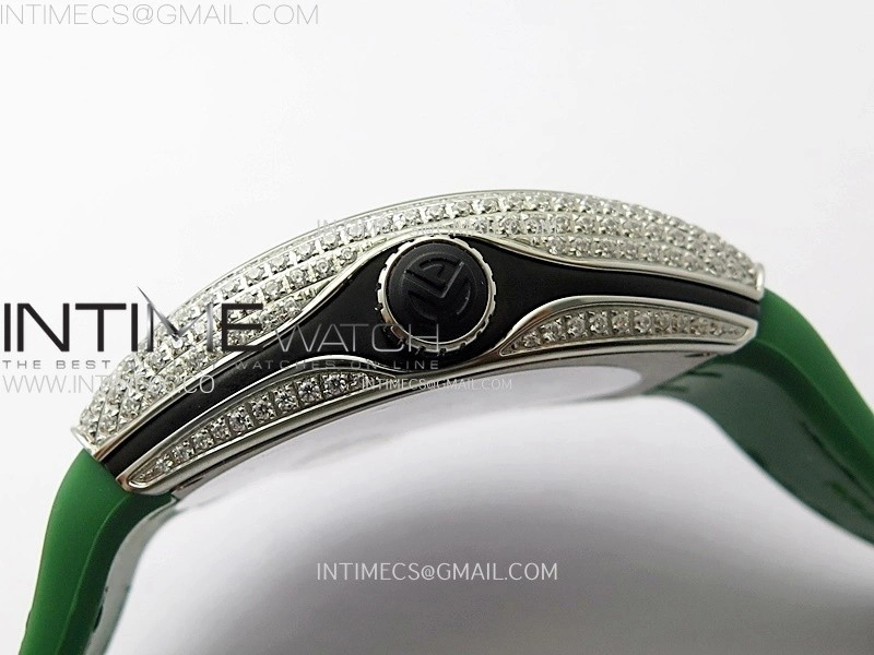 Vanguard V45 Full Diamonds ABF Best Edition Full Paved Diamonds Dial On Green Gummy Strap A2824