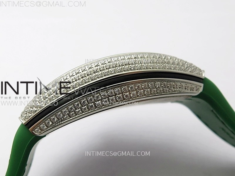 Vanguard V45 Full Diamonds ABF Best Edition Full Paved Diamonds Dial On Green Gummy Strap A2824