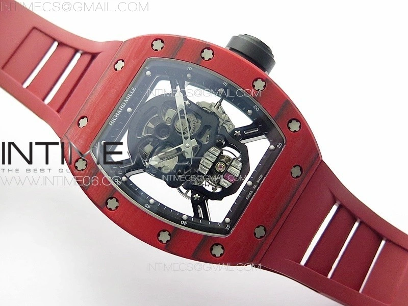 RM052 Skull Red Carbon Real Tourbillon YSF 1:1 Best Edition Skull Dial on Red Rubber Strap