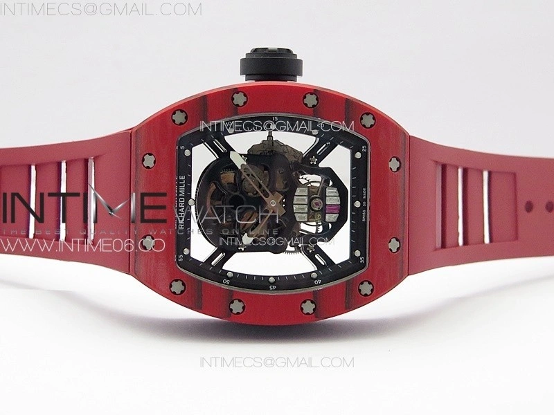 RM052 Skull Red Carbon Real Tourbillon YSF 1:1 Best Edition Skull Dial on Red Rubber Strap