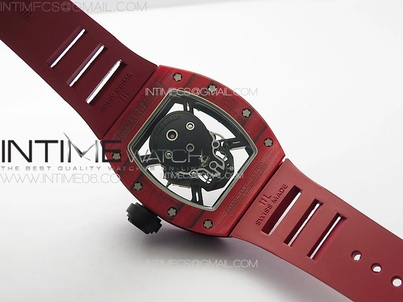 RM052 Skull Red Carbon Real Tourbillon YSF 1:1 Best Edition Skull Dial on Red Rubber Strap