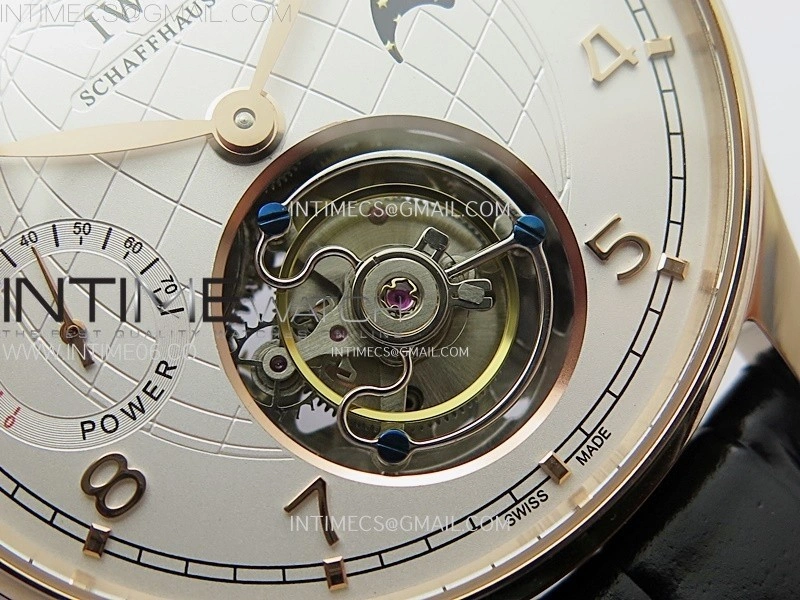 Portuguese Tourbillon Power Reserve RG AXF White Dial RG Numbers moonphase on Black Leather Strap