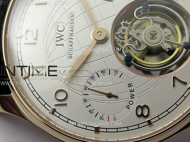 Portuguese Tourbillon Power Reserve RG AXF White Dial RG Numbers moonphase on Black Leather Strap