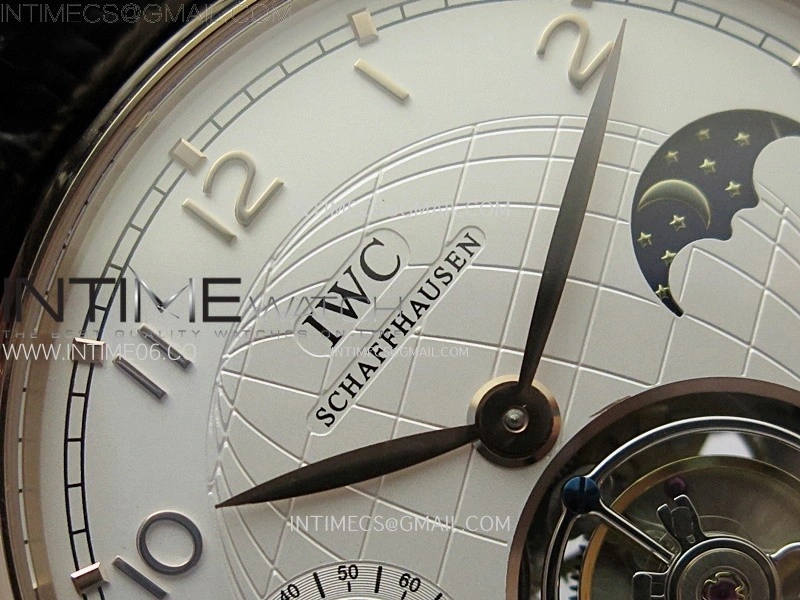 Portuguese Tourbillon Power Reserve RG AXF White Dial RG Numbers moonphase on Black Leather Strap