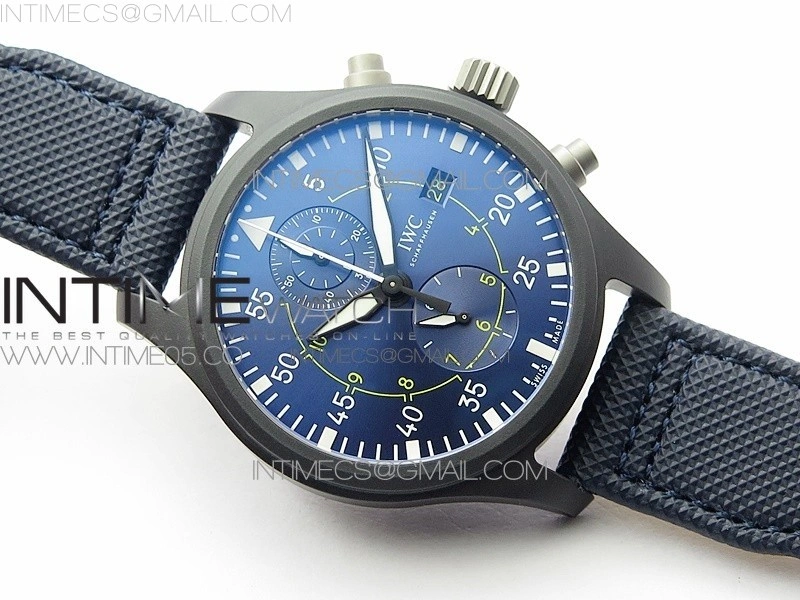 Pilot Chrono Blue Angels Black Ceramic ZF Best Edition on Blue Leather Strap A7750
