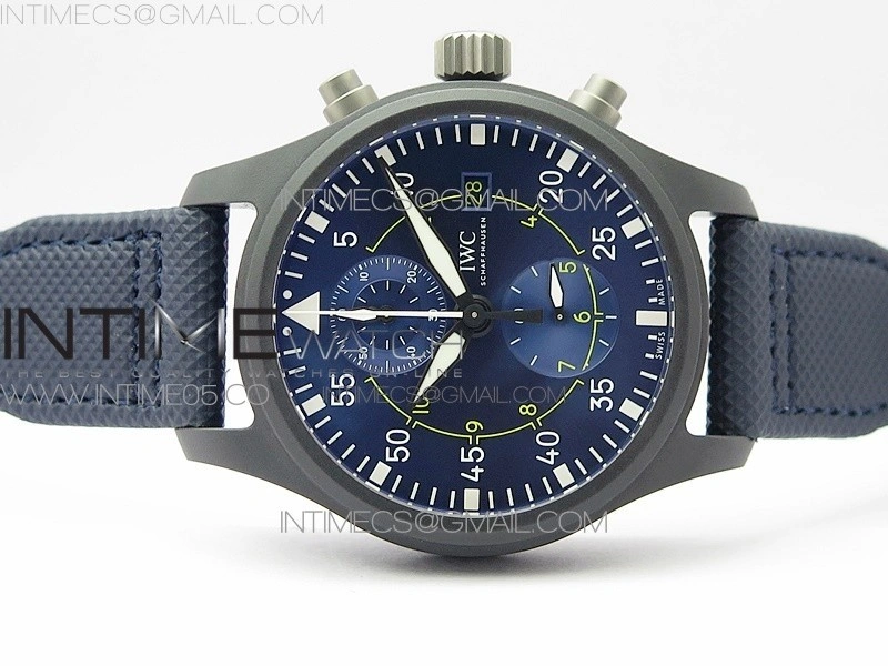 Pilot Chrono Blue Angels Black Ceramic ZF Best Edition on Blue Leather Strap A7750