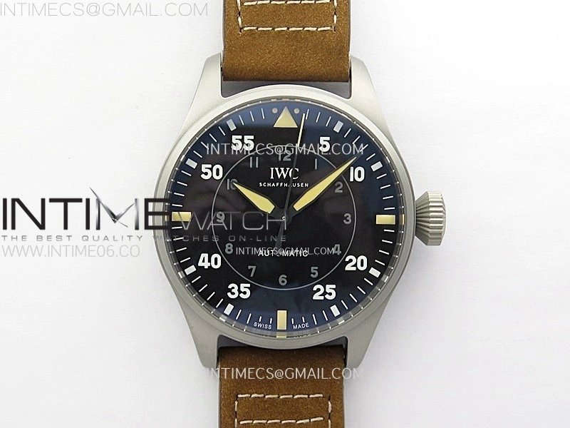 Big Pilot IW329701 Ti M+F 1:1 Best Edition Black Dial on Brown Leather Strap SEIKO 8N-24