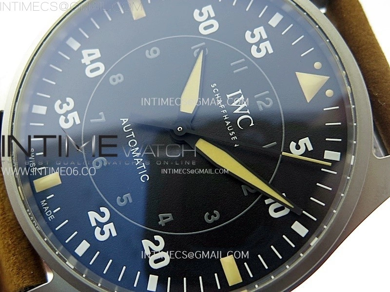 Big Pilot IW329701 Ti M+F 1:1 Best Edition Black Dial on Brown Leather Strap SEIKO 8N-24