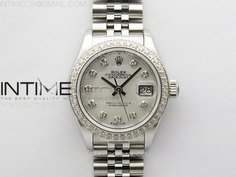 Datejust 28mm 279179 SS Crystals APSF Best Edition White MOP Dial Crystals Markers on SS Jubilee Bracelet NH05