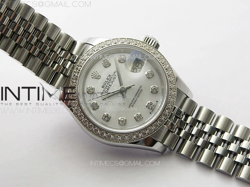 Datejust 28mm 279179 SS Crystals APSF Best Edition White MOP Dial Crystals Markers on SS Jubilee Bracelet NH05
