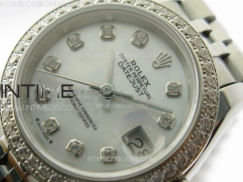 Datejust 28mm 279179 SS Crystals APSF Best Edition White MOP Dial Crystals Markers on SS Jubilee Bracelet NH05