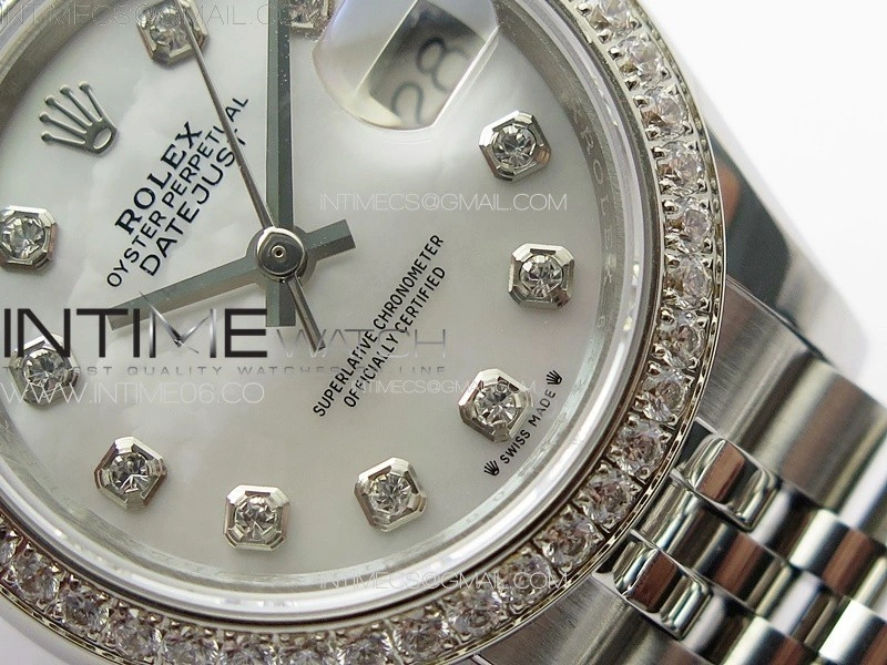 Datejust 28mm 279179 SS Crystals APSF Best Edition White MOP Dial Crystals Markers on SS Jubilee Bracelet NH05