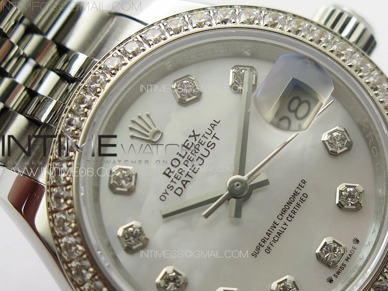 Datejust 28mm 279179 SS Crystals APSF Best Edition White MOP Dial Crystals Markers on SS Jubilee Bracelet NH05