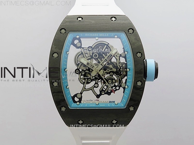 RM055 Real NTPT Blue Inner RMF Best Edition Skeleton Dial on White Rubber Strap RMUL2 Super Clone