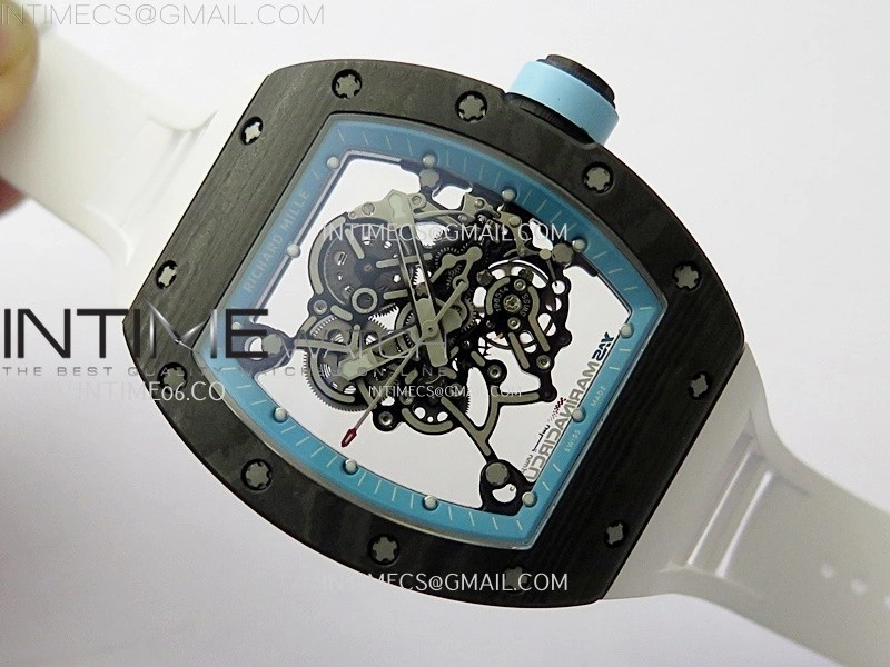 RM055 Real NTPT Blue Inner RMF Best Edition Skeleton Dial on White Rubber Strap RMUL2 Super Clone