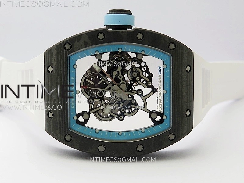 RM055 Real NTPT Blue Inner RMF Best Edition Skeleton Dial on White Rubber Strap RMUL2 Super Clone