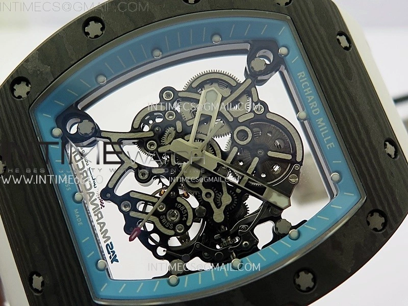 RM055 Real NTPT Blue Inner RMF Best Edition Skeleton Dial on White Rubber Strap RMUL2 Super Clone