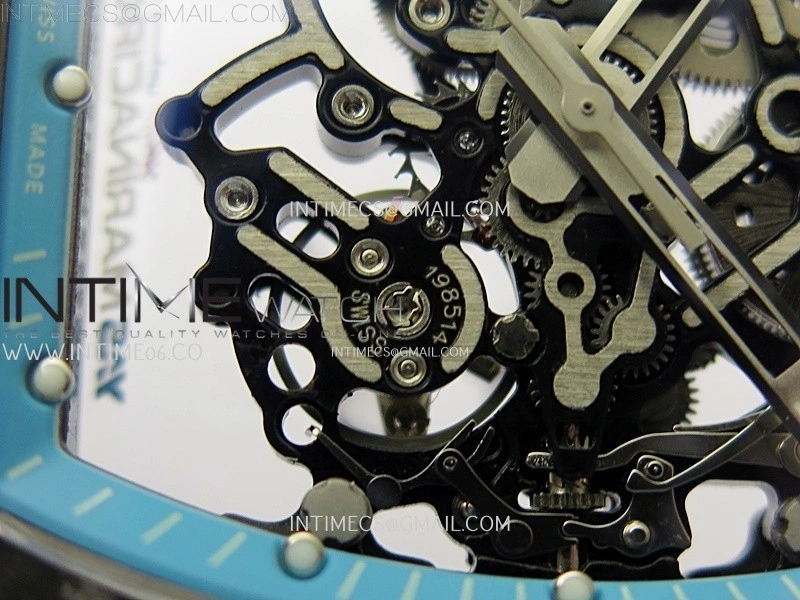 RM055 Real NTPT Blue Inner RMF Best Edition Skeleton Dial on White Rubber Strap RMUL2 Super Clone