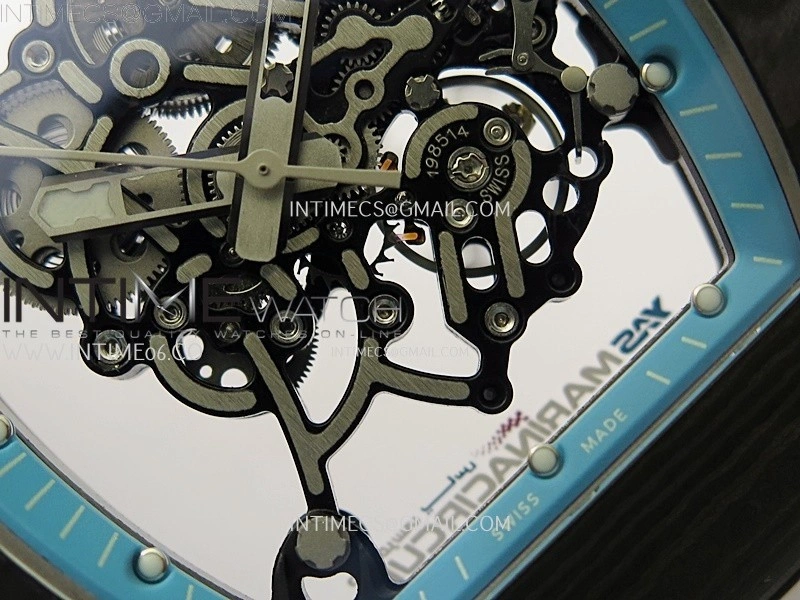 RM055 Real NTPT Blue Inner RMF Best Edition Skeleton Dial on White Rubber Strap RMUL2 Super Clone