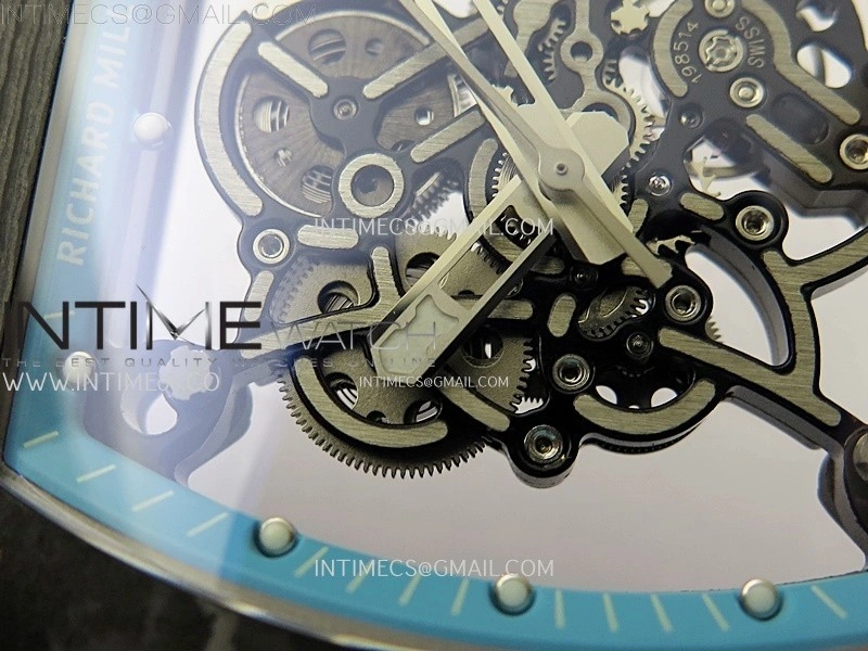 RM055 Real NTPT Blue Inner RMF Best Edition Skeleton Dial on White Rubber Strap RMUL2 Super Clone
