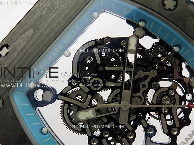 RM055 Real NTPT Blue Inner RMF Best Edition Skeleton Dial on White Rubber Strap RMUL2 Super Clone